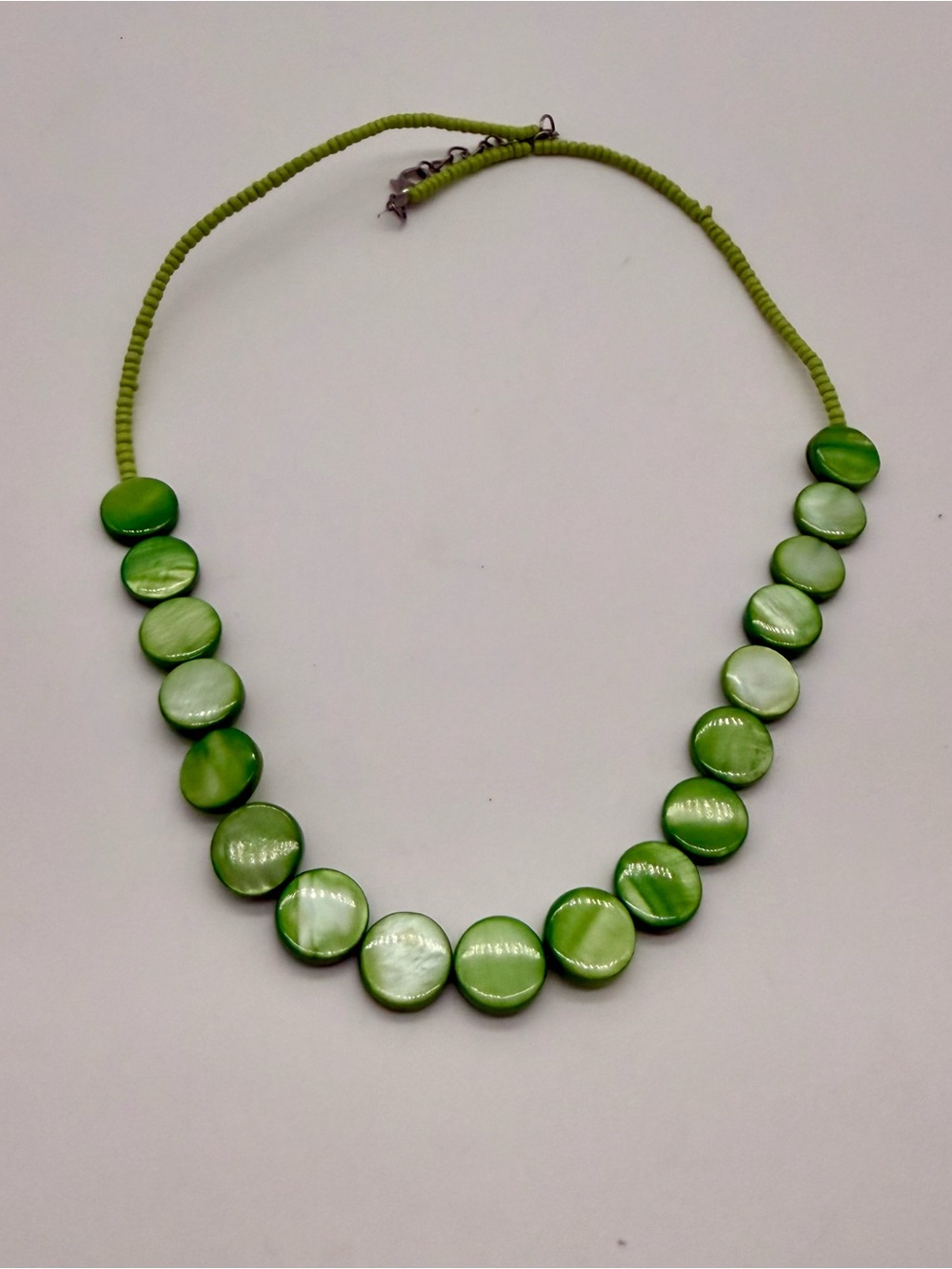 Vintage Green Mother of Pearl Shell Disc Coin Choker Statement Necklace Boho